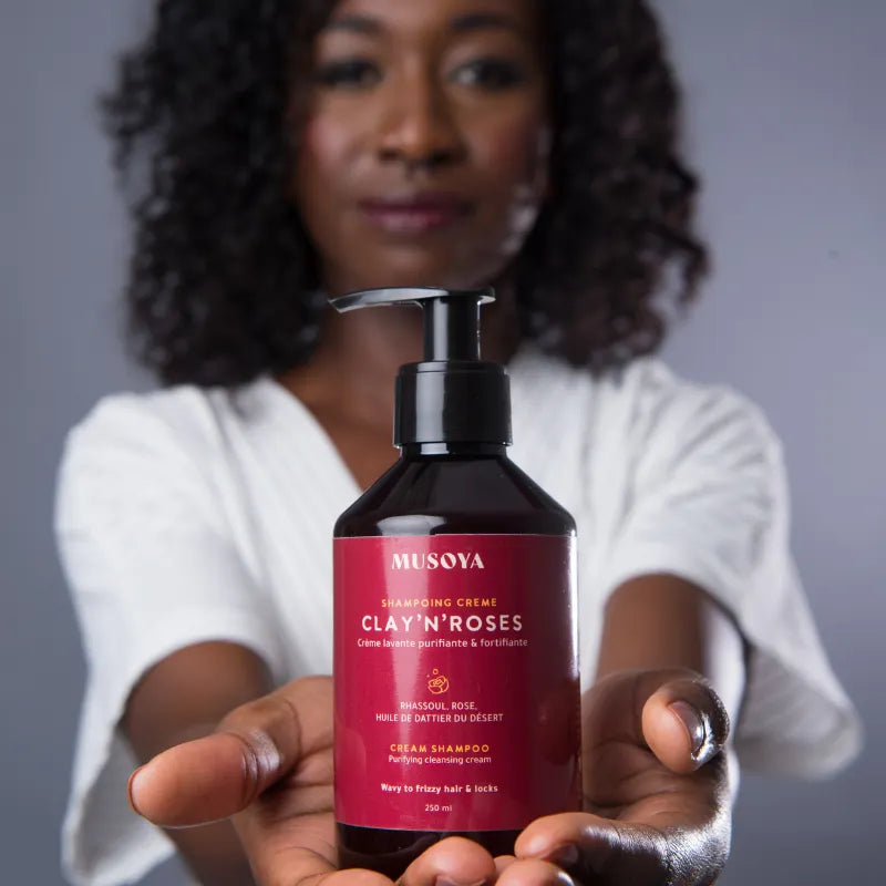 Soin lavant purifiant au rhassoul, sidr et eau de rose pour cuir chevelu sensible et cheveux crépus, frisés, bouclés - Musoya