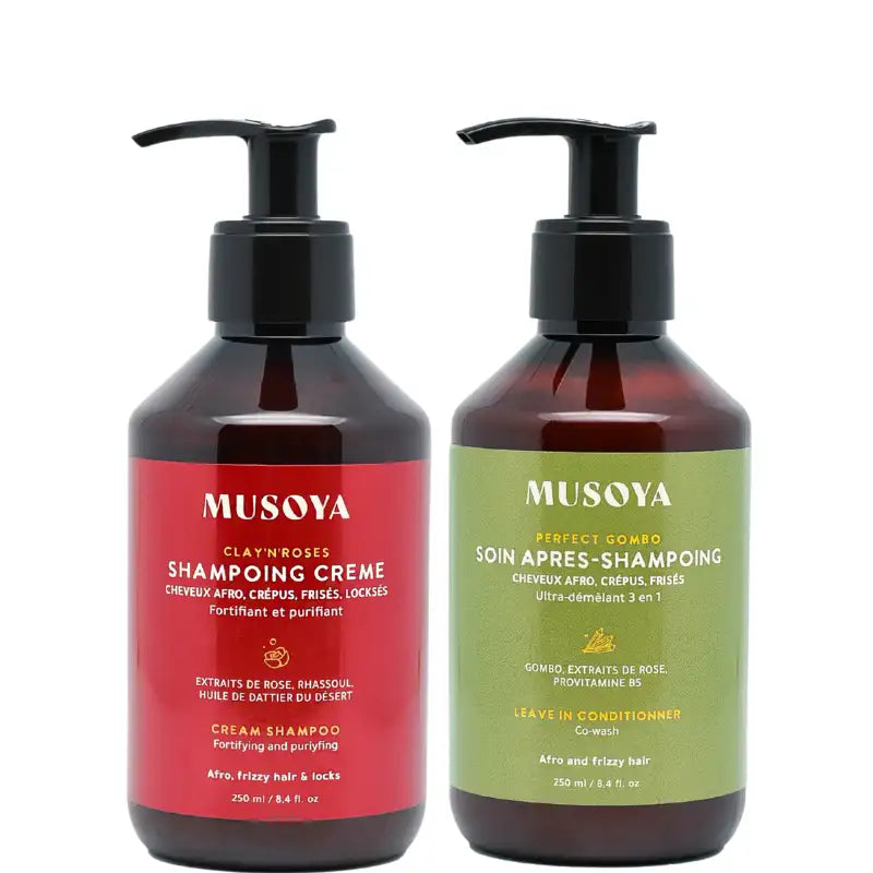 Duo Wash N Go Musoya pour cheveux crépus fins avec shampoing et après-shampoing