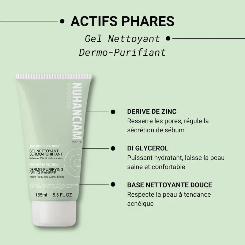Nettoyant purifiant doux visage anti-imperfection aux dérivés de Zinc Nuhanciam