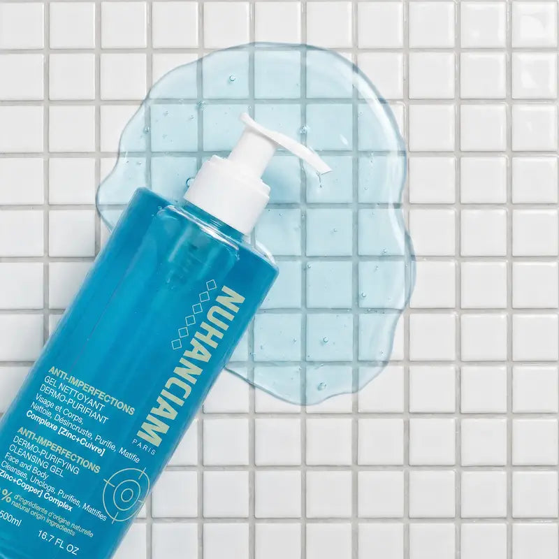 Texture gel nettoyant Nuhanciam anti-imperfections purifiant, desincrute les pores et régule la sécrétion de sébum