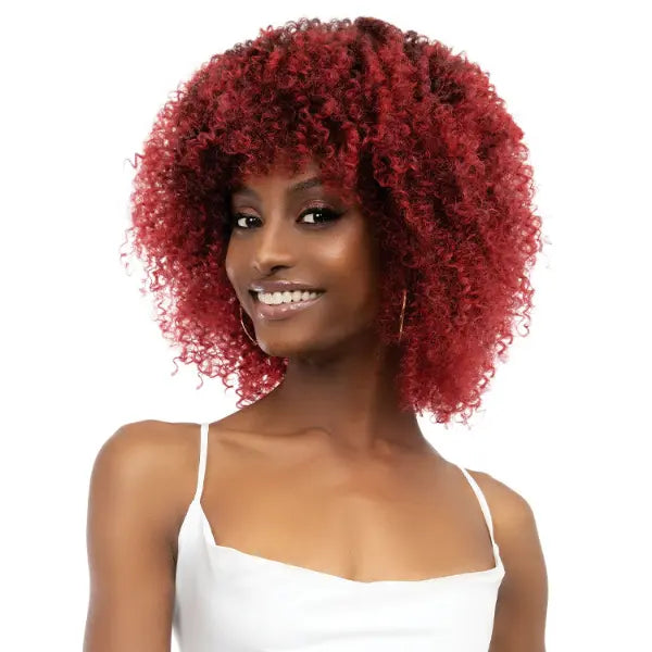 Perruque avec frange Afro Curly Burgundy Janet Collection Leon