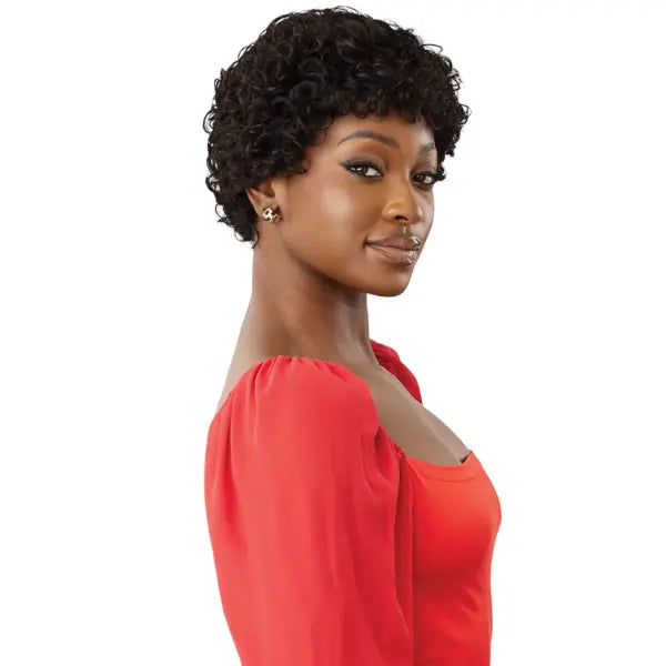 Perruque courte avec cheveux 100% naturels human hair. Coupe pixie curly Outre Bernice
