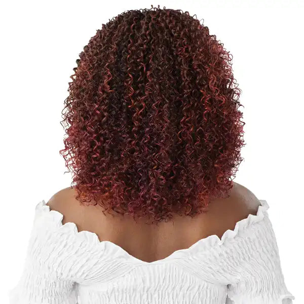 Perruque curly bouclée lace front HD Burgundy Every27 Outre