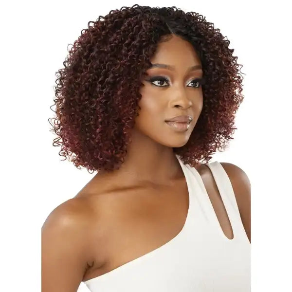 Perruque Curly Burgundy Lace Wig Cheveux synthétiques Outre Every 32