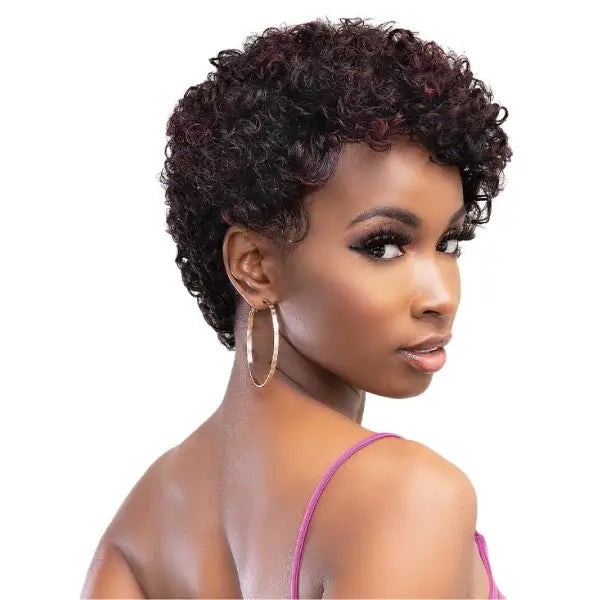 Perruque curly human hair pixie cut courte Janet Collection Emilia