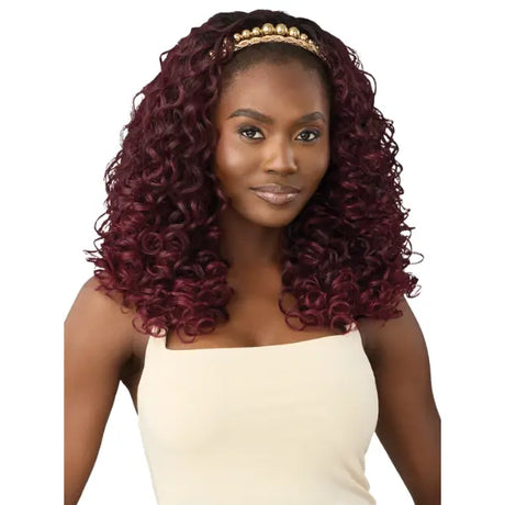 Perruque demi-tête bouclée et curly mi-longue en couleur rouge bordeaux Outre Susannah