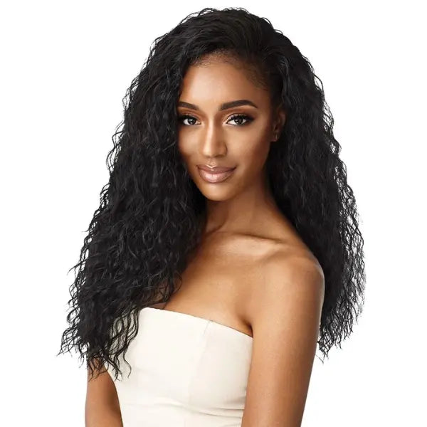 Perruque Demi-Tête Bouclée Beach Curl en noir 1B - Outré