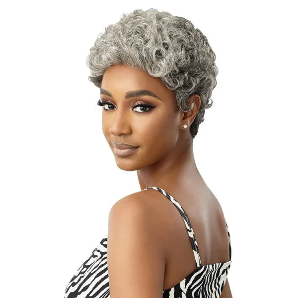 Perruque grise Afro Curly courte cheveux naturels vierges Outre Dina 