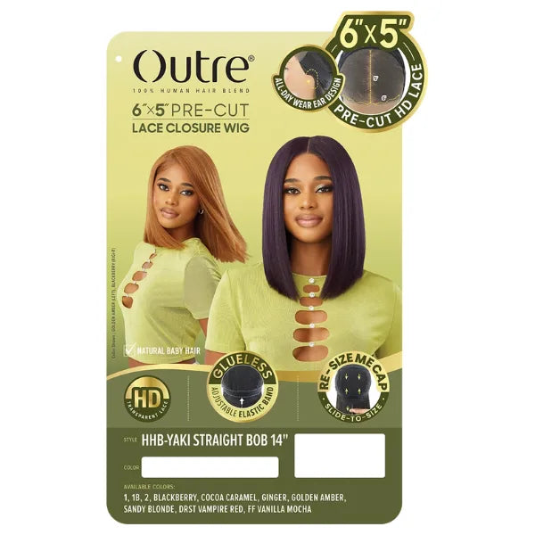 Perruque lace closure pre-cut 6X5 semi-naturels Outre Yaki straight bob 1 pouces