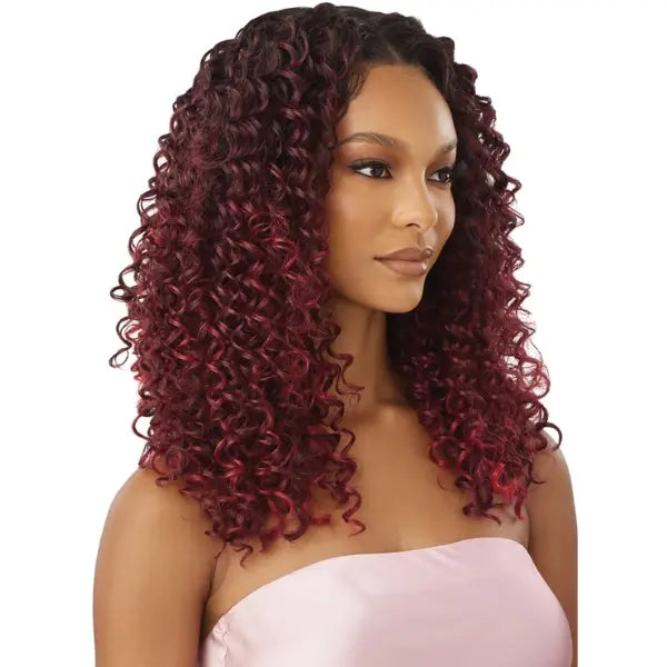 Perruque Lace Front HD+ Vanish curly bouclée ombrée rouge bordeaux Outré Airtied Dominican Curly 22 pouces