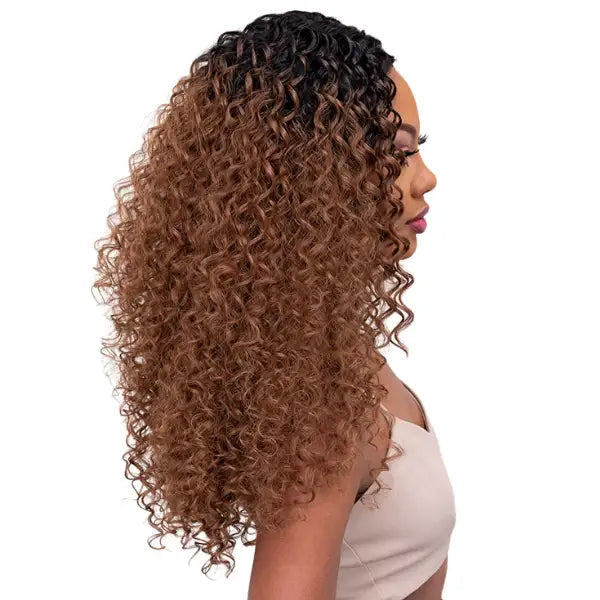 Perruque lace front HD curly bouclée longue chocolate sans colle Janet Collection Jane