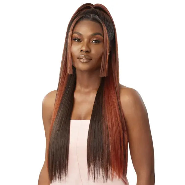 Perruque Lace Front 13x6 HD+ Vanish ultra fin avec baby hair Yaki straight couleur Ginger Brown Outre Airtied Sleek Yaki 28 pouces