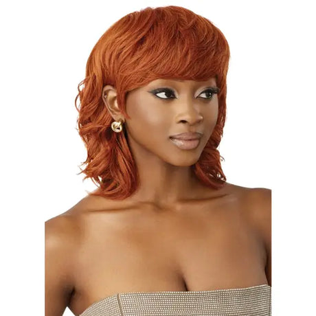 Perruque ondulée avec frange couleur roux Outre Rashida
