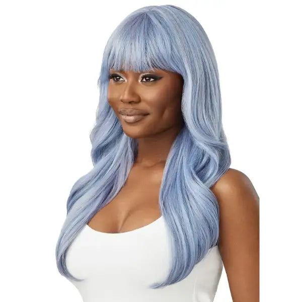 Perruque wavy avec frange synthétiques couleur Blue Steel Outre Wigpop Danette