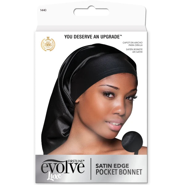 Bonnet Satin Noir pour Cheveux Edge Pocket