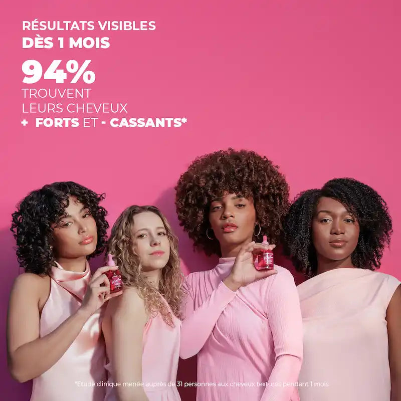 Les Secrets de Loly Kurl Hero Cheveux fortifiés et moins cassants après 1 mois selon les résultats de l'étude clinique