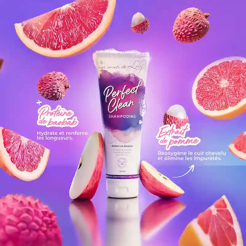 Shampooing Doux Les Secrets de Loly Perfect Clean pour nettoyer en douceur les cheveux secs bouclés, frisés, crépus