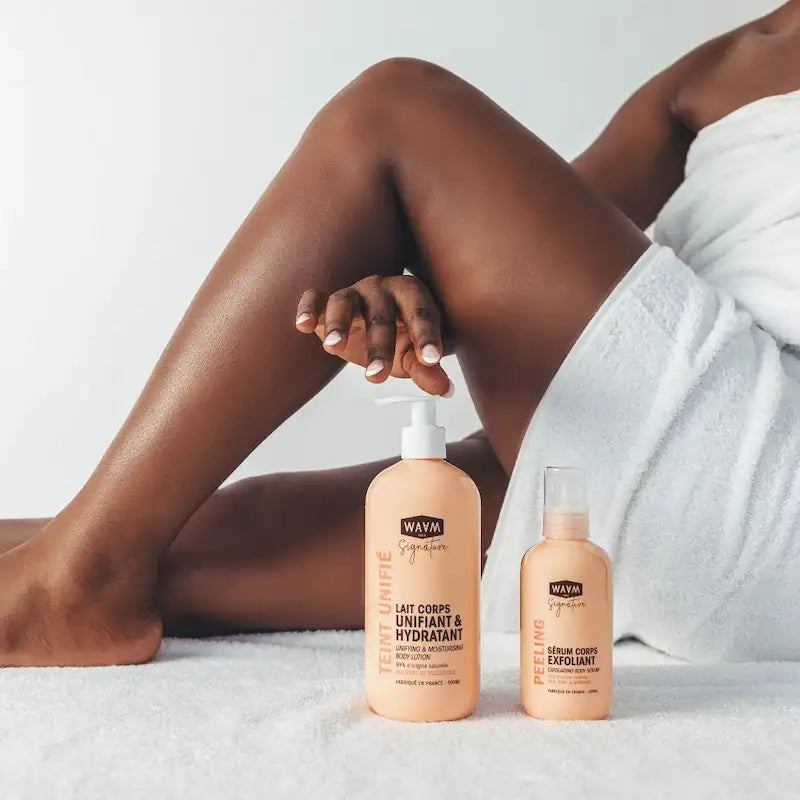 Duo Soins Coprs Unifiant Exfoliant Peau noire métisse WAAM au macérat de busserole