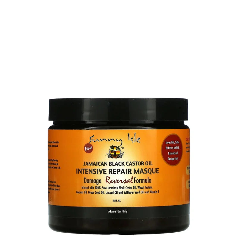 Masque réparateur intense pour cheveux abîmés à l'huile de Ricin noire de Jamaïque Sunny Isle 453g 16oz