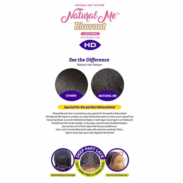 perruque texture yaki qui imite parfaitement le cheveu afro défrisé ou apres blowout.