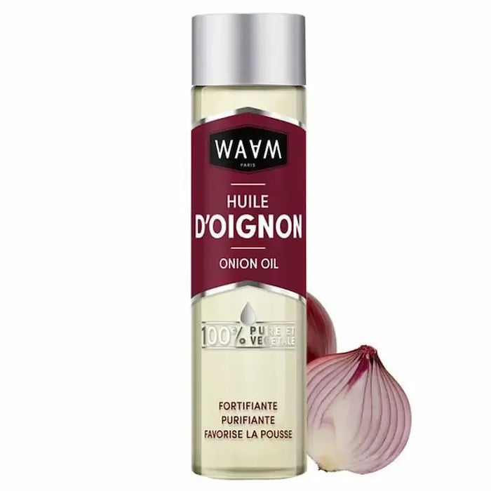 l’huile d’oignon a des propriétés purifiantes, nettoyantes et protectrices pour la peau. Elle éliminer les pellicules, protège les cheveux, les renforce, les rend soyeux et booste la pousse.