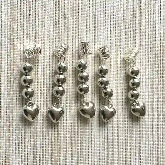 5 bagues tresses locks pendantes ronds et coeur argent - Bijoux de cheveux - diouda