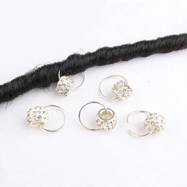 5 bijoux cheveux perles avec strass argent tresses locks - Bijoux de cheveux - diouda