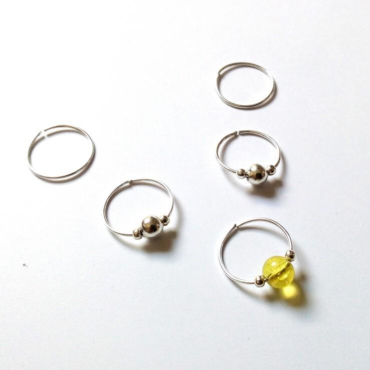 Bijoux de cheveux My Afro Touch 5 bagues de Cheveux Hair Ring plaqué Argent et perle jaune