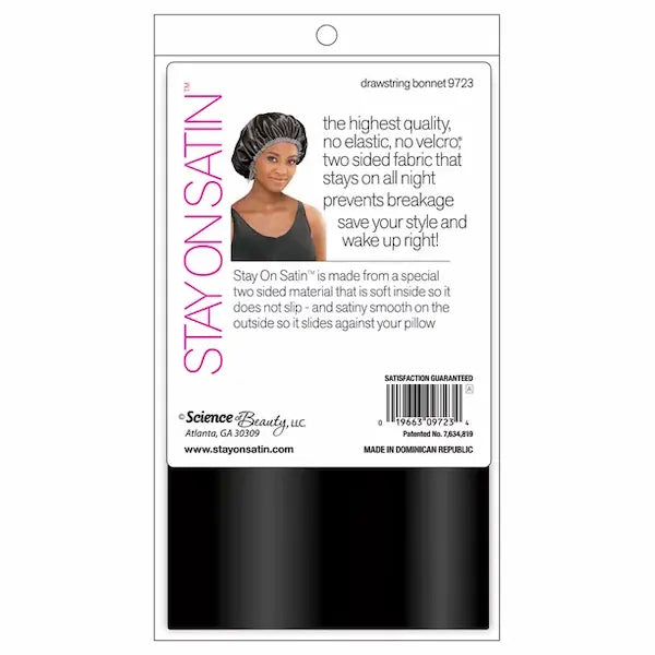 ce bonnet en satin avec lacet empêche le frottement des cheveux la nuit sur l'oreiller. L'intérieur du bonnet offre une prise douce pour éviter qu'il ne glisse.