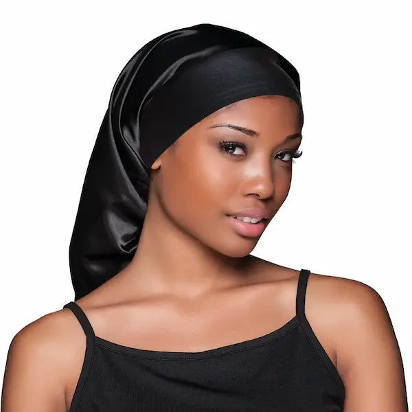 Bonnet noir Tube Satin long pour Locks et Tresses