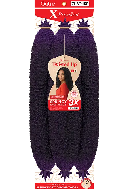 3 Mèches pour Butterfly Locs X-Pression Violet Twisted Up Springy Afro Twist 24 Pouces Outré 2T1B/Purple