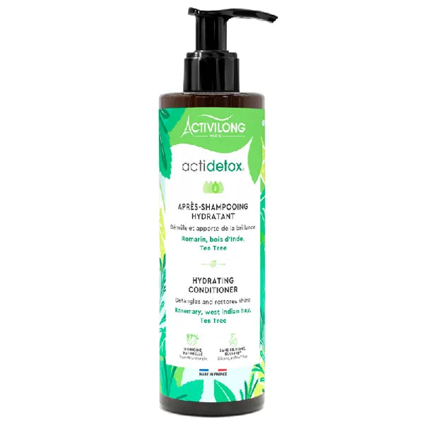 Actidetox Après-shampoing Hydratant démêle et apporte de la brillance. A base de Romarin, Bois d'Indre et Tea Tree