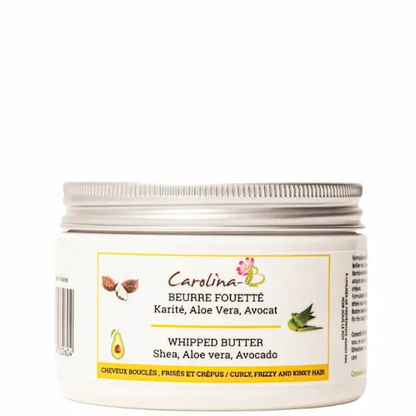 à 99% d'ingrédients d'origine naturelle, le beurre foeutté KARITÉ-ALOE-AVOCAT est idéal pour le cuir chevelu sec, les cheveux bouclés, frisés, crépus.