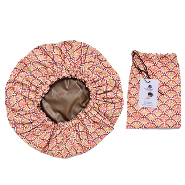 bonnet de soin capillaire orange et jaune, marque curlista