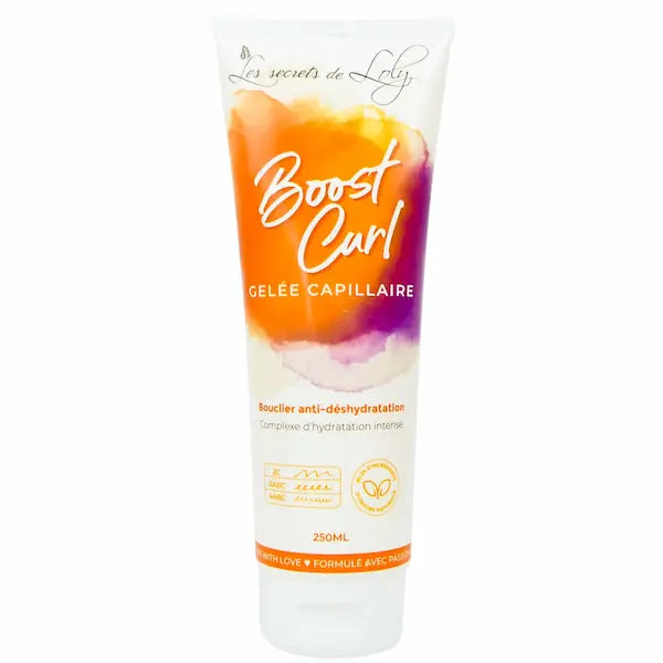 Boost Curl Gelée hydratante Les Secrets de Loly à la provitamine B5. Cheveux bouclés à crépus. Senteur Ananas. Tube 250ml