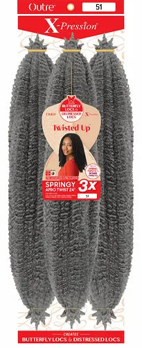 3 Mèches pour Butterfly Locs X-Pression Grises Twisted Up Springy Afro Twist 24 Pouces Outré Gris 51