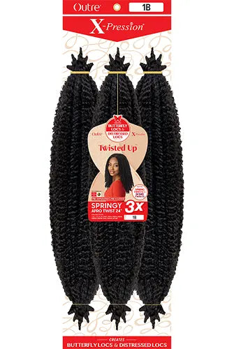 3 Mèches X-Pression Twisted Up Springy Afro Twist 24 Pouces Outré teinte 1B