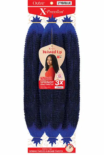 3 Mèches Butterfly Locs X-Pression Bleues Twisted Up Springy Afro Twist 24 Pouces Outré teinte 2T1B Blue
