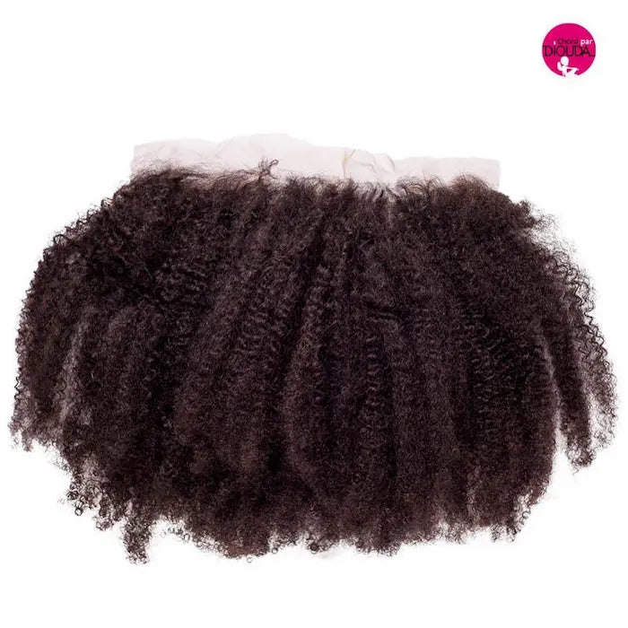 Closure Lace Frontale en cheveux naturels vierges Kinky Curly assemblés à la main.