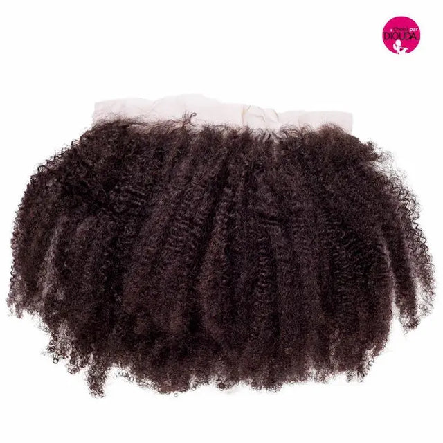 Closure Lace Frontale en cheveux naturels vierges Kinky Curly assemblés à la main.