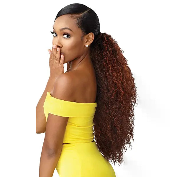 Perruque bouclee longue converti cap Glitz & glam en dr ginger brown