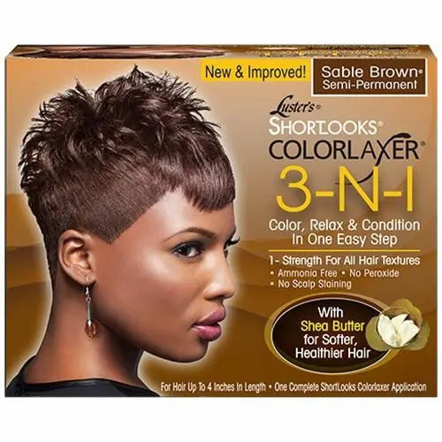Défrisant Colorant Semi-permanent Colorlaxer 3-N-1 pour cheveux crépus courts couleur marron teinte Sable Brown - Luster's