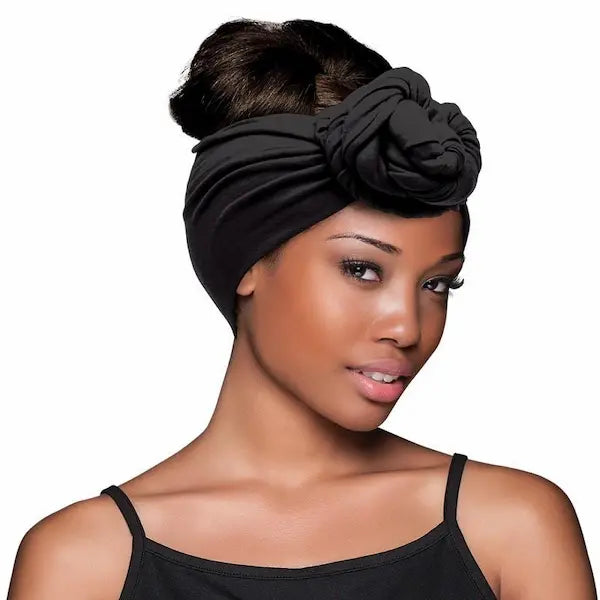 Foulard de tête écharpe cheveux extensible couleur noire Twisted Knot - Evolve