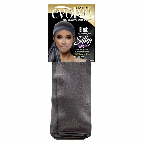 Foulard Cheveux Satin Femme Silky Wrap Scarf Black Evolve 6640