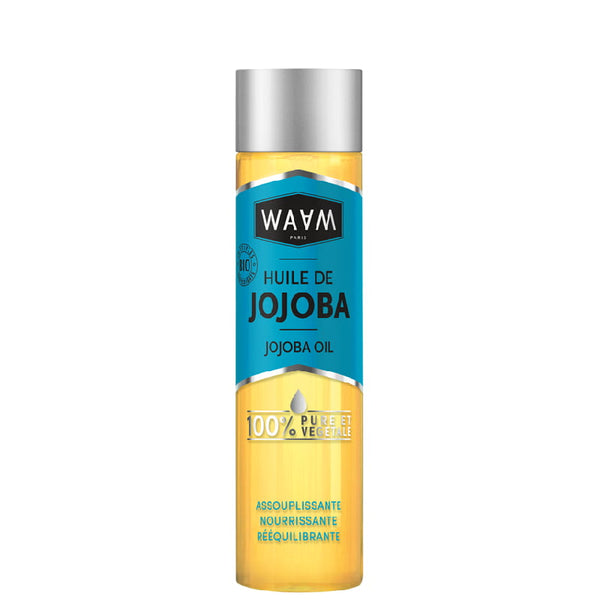 huile de jojoba bio pour visage et cheveux, marque waam cosmetics