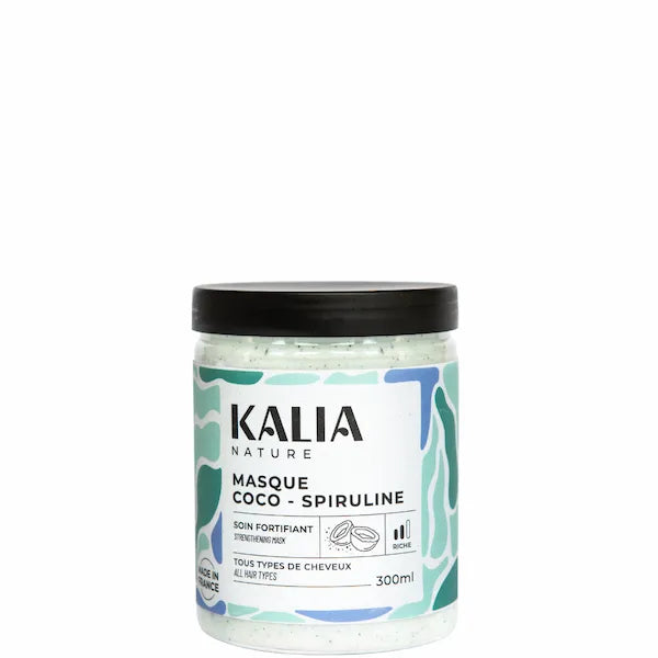 Kalia Nature Masque Coco Spiruline 300 ml - soin protéiné et fortifiant à utiliser avant le shampooing.