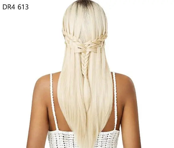 Perruque lace front wig ombré blonde tressée à l'arrière - Modèle Outré Mystique en teinte DR4/613 Blond Platine.