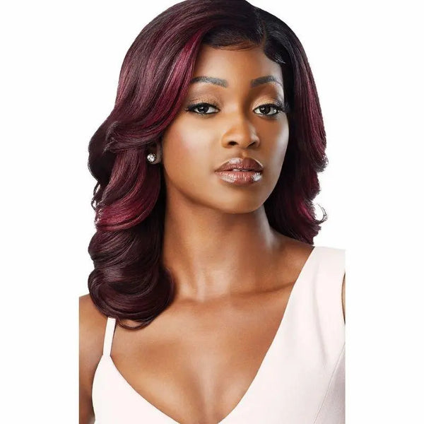 Lace Front Wig ondulée HD transparente Perruque Arlissa Melted Hairline d' Outré en bordeaux teinte DRFF2/Cherry Red.