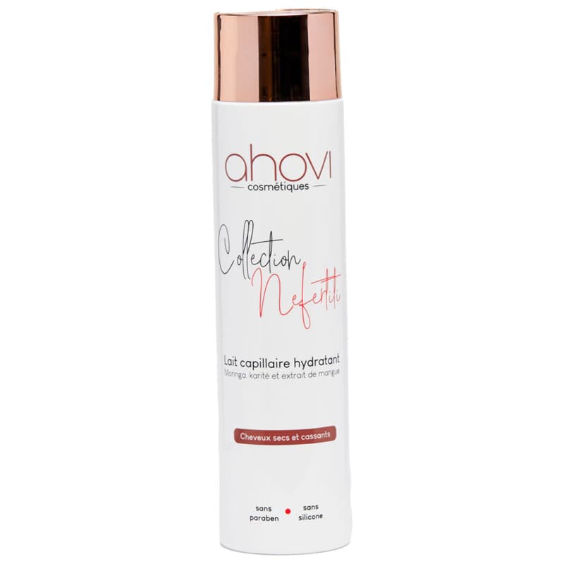 Lait Capillaire hydratant de 300ml formulé à base d'Huile de Moringa, Beurre de Karité et aux extraits de Mangue. Pour les cheveux bouclés à crépus secs, fragiles et cassants.