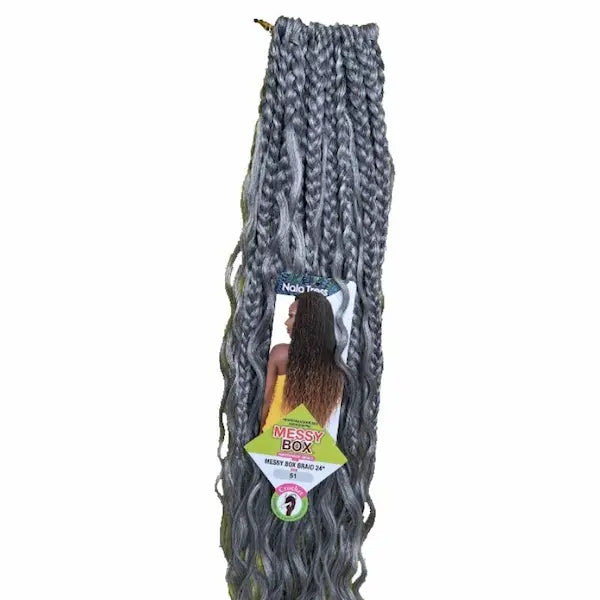 rajout cheveux tresse gris crochet braids grises MESSY 24 pouces - Janet Collection (51)